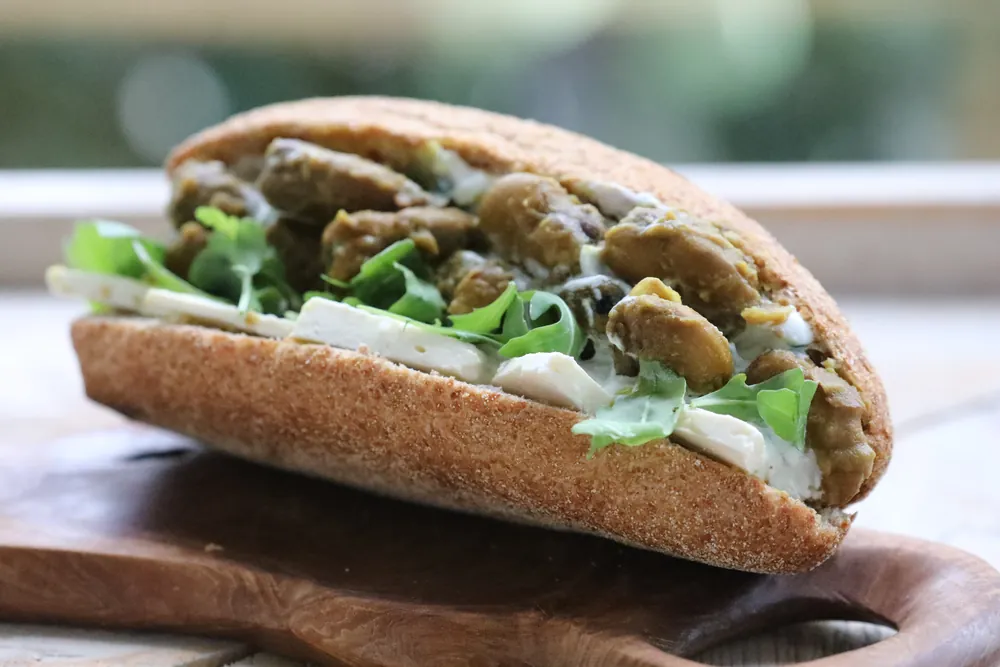 A fava-bean sub with rocket and tahini