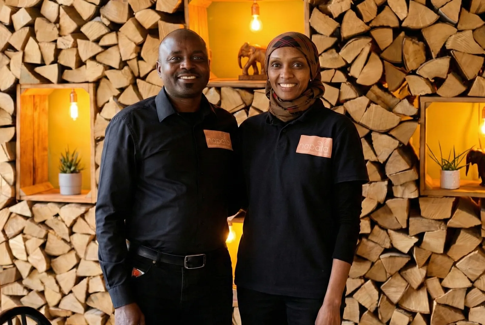Ranya and Abdelrahman Adam, founders of Napata, in their Utrecht restaurant